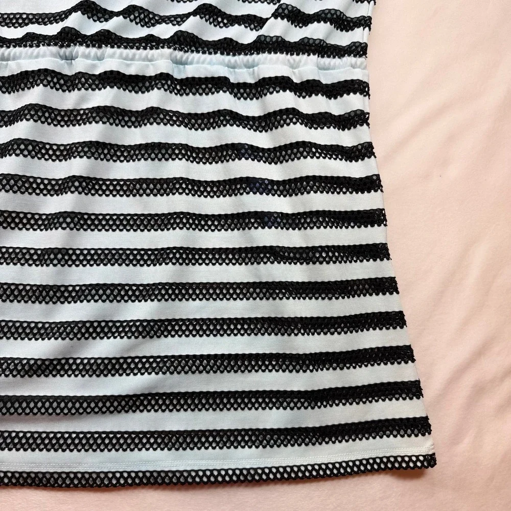 Calvin Klein Striped Mesh‎ Swim Cover-Up Dress Blue Black V-Neck Pockets Large